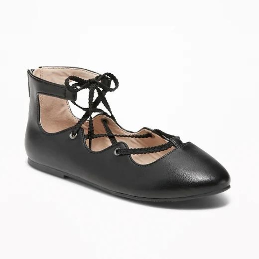 Faux-Leather Lace-Up Ballet Flats for Girls